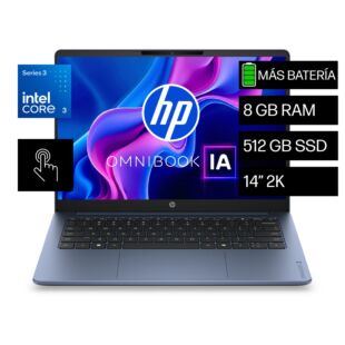Laptop HP OmniBook 3 AI 14-ht0031la, Intel Core 3, 8 GB RAM, 512 GB SSD, 14"" Táctil 2K, Windows 11 Home