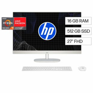 Todo en uno HP 27-cr0011la PC, Windows 11 Home Single Language en modo S, 27"", AMD Ryzen™ 7, 16GB RAM, 512GB SSD, FHD
