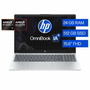 Laptop HP OmniBook 3 NGAI 15-fn0072la, AMD Ryzen™ AI 7, 24GB RAM, 512GB SSD, 15.6"", FHD, Windows 11 Home, Plata glaciar