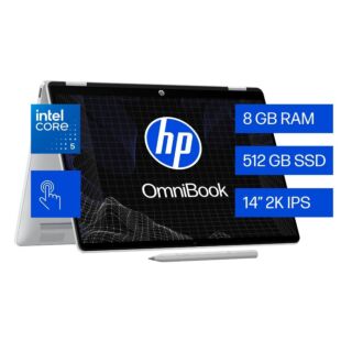 Laptop HP OmniBook 5 Flip 2-in-1 14-fp0050la, Intel Core 5, 8 GB RAM, 512 GB SSD, 14"" Táctil 2K, Windows 11 Home