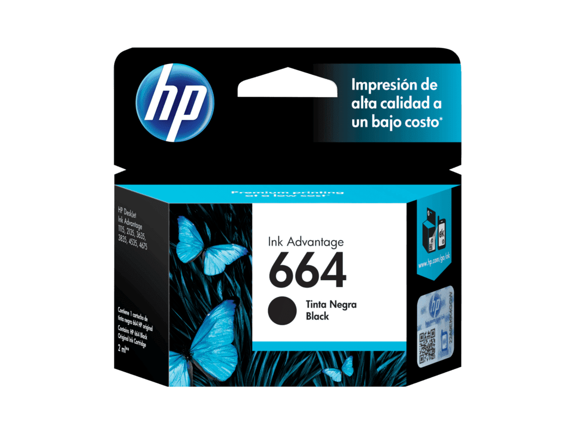 Cartucho de Tinta HP 664 F6V29AL Negro Original 1115/2135/4675 100 pag.