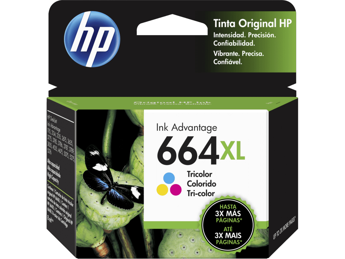 Cartucho de Tinta HP 664XL F6V30AL Tricolor Original 1115/2135/4675 330 pag.