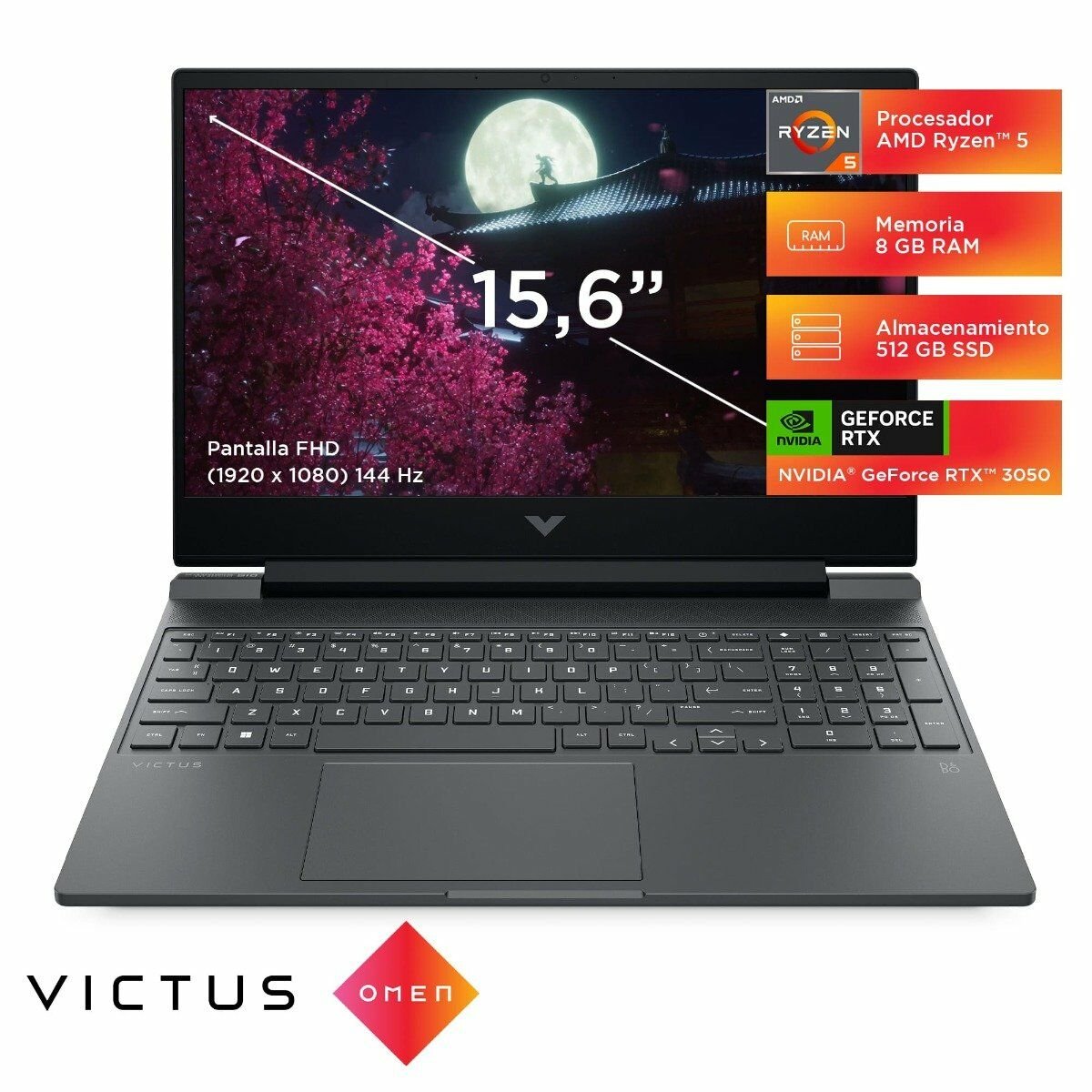 Laptop Gamer HP Victus 15-FB2002LA AMD Ryzen 5-8645HS / 8GB / SSD 512GB / RTX3050 6GB / 15.6" FHD / W11h