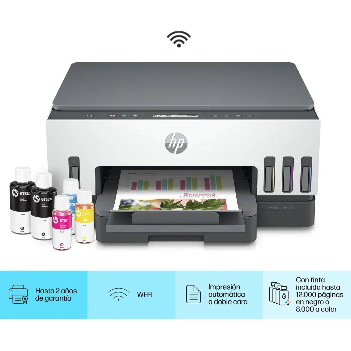 Impresora Multifuncional HP Smart Tank 720 Tinta Continua, Color, Wi-Fi, Smart App, Dúplex (6UU46A) (6UU46A)