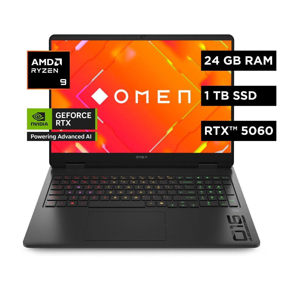 Laptop HP Gaming OMEN 16-ap0008la, AMD Ryzen 9, 24 GB RAM, NVIDIA GEFORCE RTX 5060, 1 TB SSD, 16" 144 Hz 2K, Windows 11 Home - 16" - Logotipo cromado negro y negro sombra (C2DA1LA)
