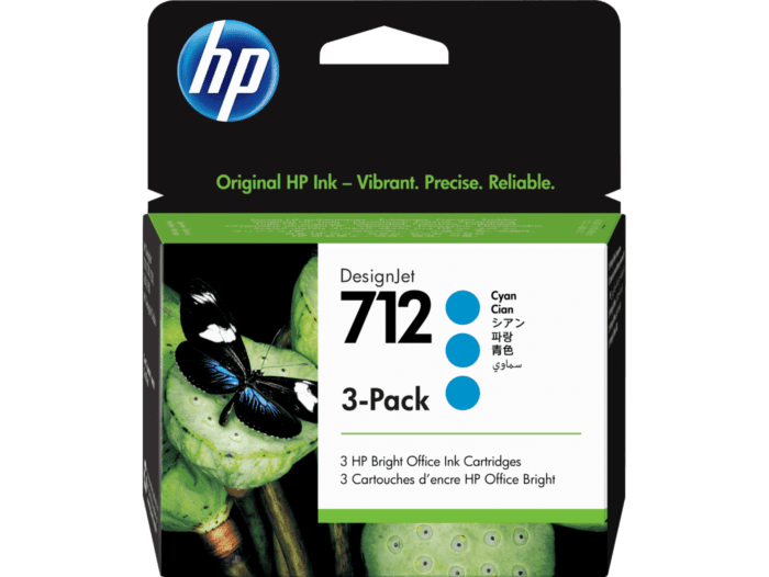 Pack de 3 Cartuchos de Tinta HP DesignJet 712 Cian de 29 ml  (3ED77A)