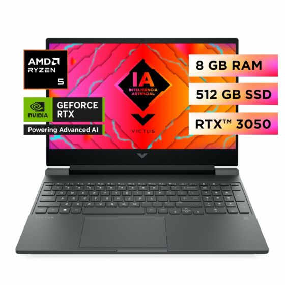 Laptop HP Gaming Victus 15-fb2002la, AMD Ryzen™ 5, 8GB RAM, GPU de portátil NVIDIA® GeForce RTX™ 3050 (GDDR6 de 6 GB dedicada), 512 GB SSD, 15.6