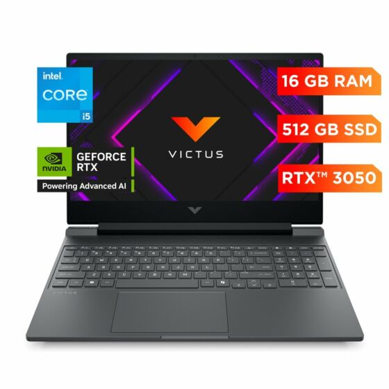 Laptop HP Gaming Victus 15-fa2014la, Intel Core i5, 16 GB RAM, NVIDIA GeForce RTX 3050, 512 GB SSD, 15.6